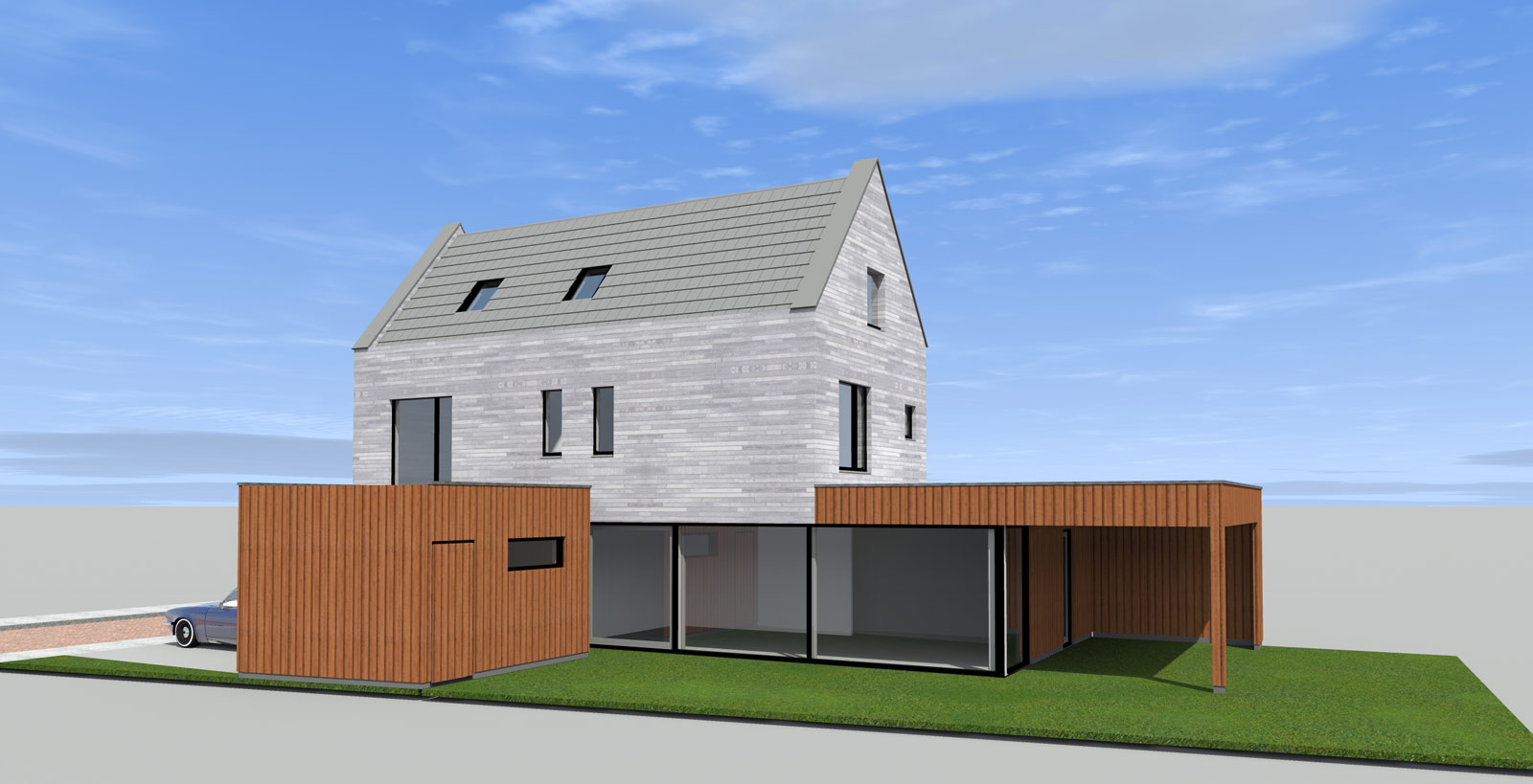 Stadsvilla Enschede Boddenkamp linkerzijgevel in 3D