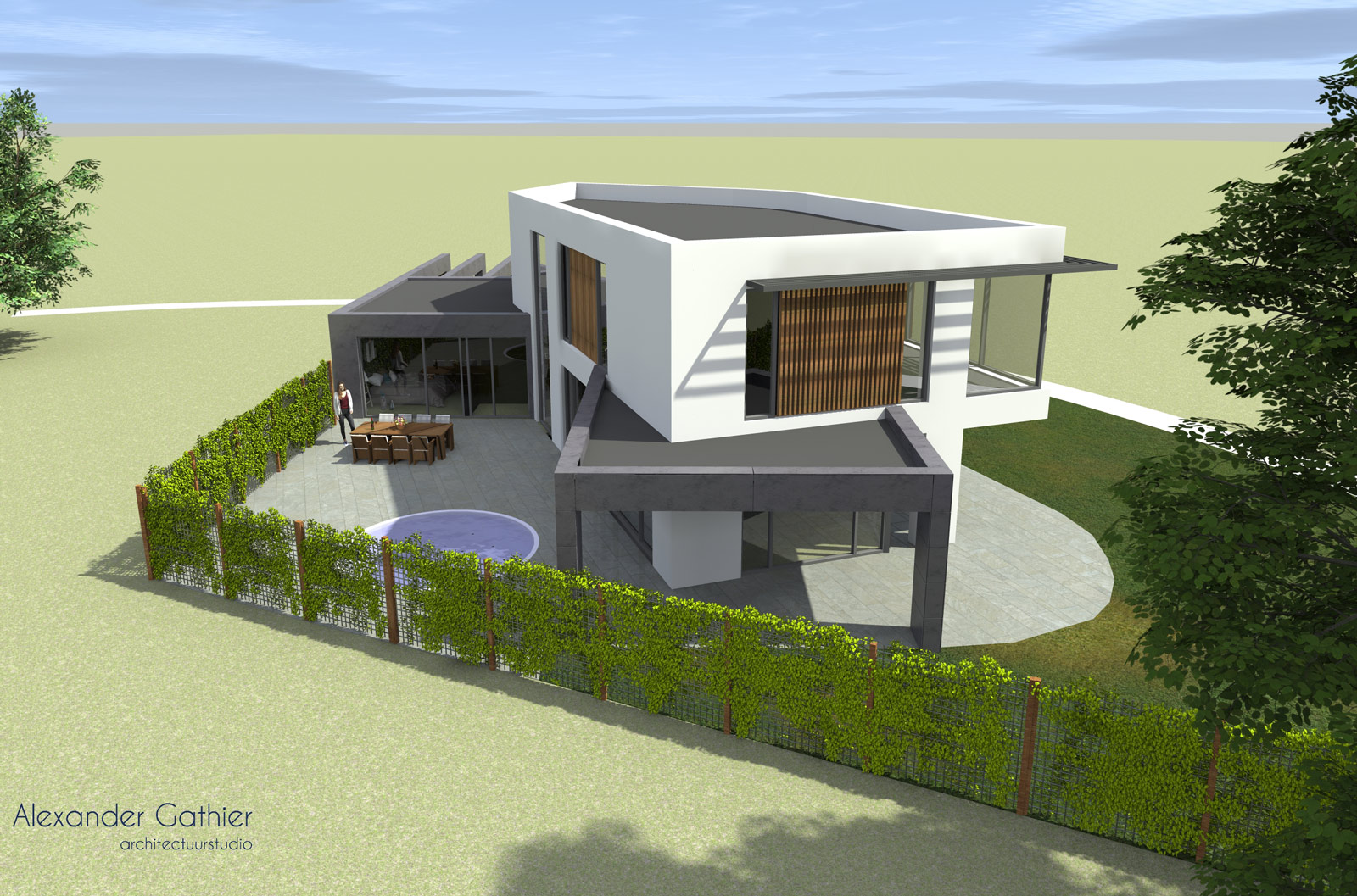 ontwerp-moderne-villa-aanzicht2a Ontwerp eigentijdse moderne villa in Enschede - linker zijde