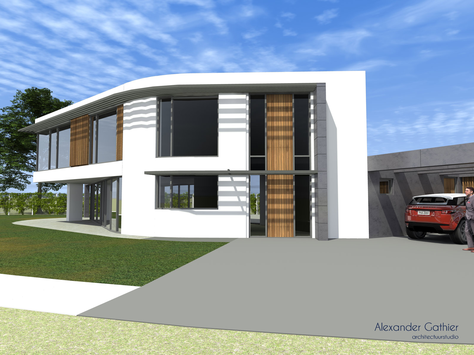 ontwerp-moderne-villa-aanzicht5 Ontwerp eigentijdse moderne villa in Enschede - vooraanzicht detail