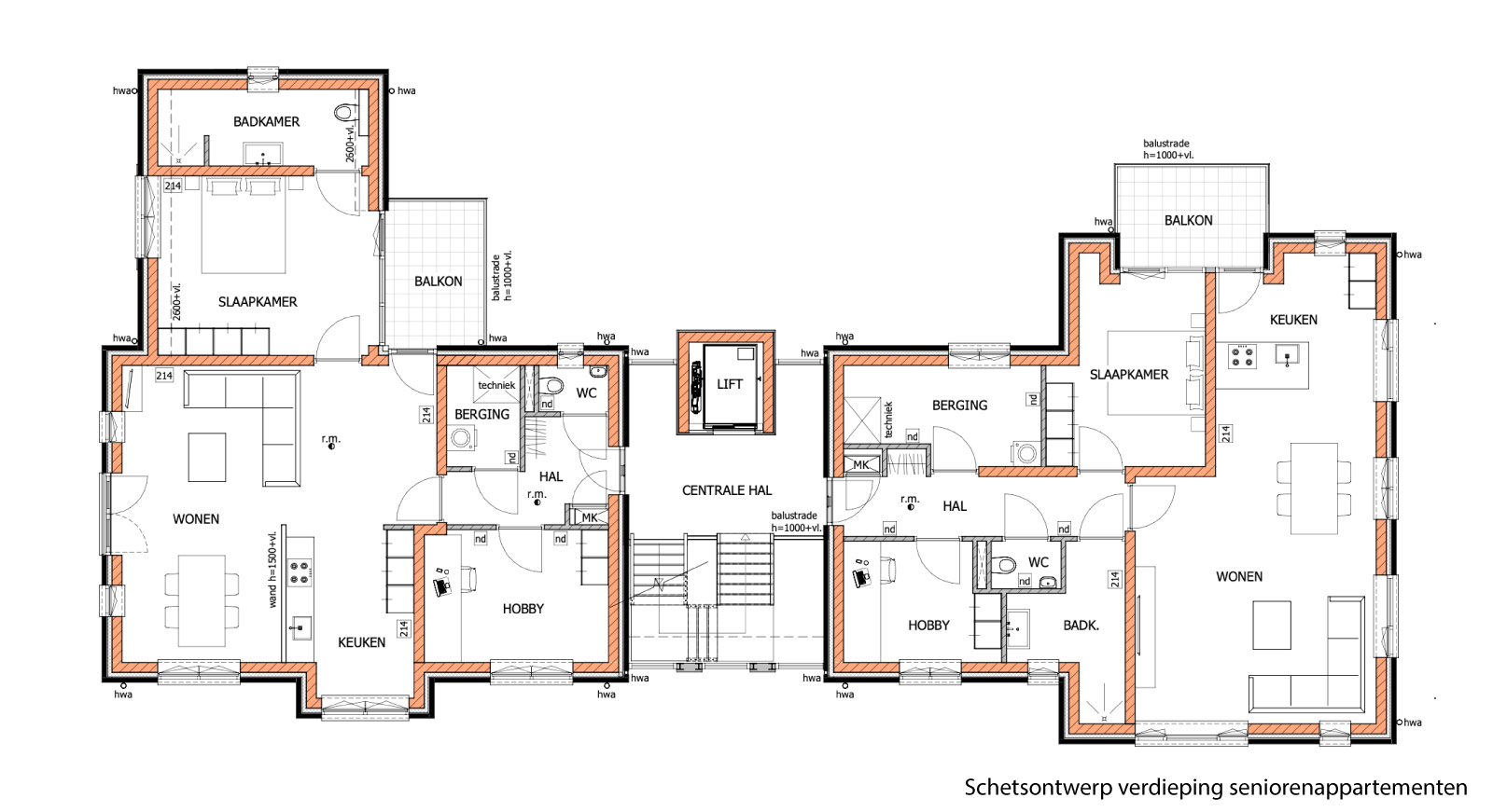 plattegrond-schets-seniorenappartementen schetsontwerp seniorenappartementen verdieping